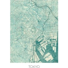Jeronkarji Tokyo Haritası Mavi Tablo Ahşap Poster Dekoratif