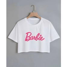 Kids Face Özel Tasarım Barbie Baskılı  Pamuk Kısa Kollu Dünya Trendi Kız Çocuk Crop T-Shırt