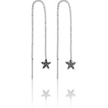 Azuris 925K Gümüş Sıralı Top Zincir Siyah Yıldız Taşlı Küpe