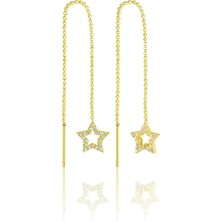 Azuris 925K Gümüş Sıralı Top Zincir Yıldız Taşlı Küpe