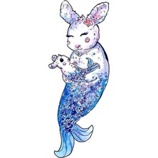 Jeronkarji Deniz Kızı Tavşanı Anne ve Bebek Kreş Suluboya Tablo Ahşap Poster Dekoratif