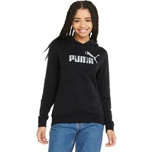 Puma Ess+ Metallic Logo Hoodie Kadın Günlük Sweatshirts 84909651 Siyah