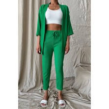 CMZ Collection Yeşil Bürümcük Kimono Takım