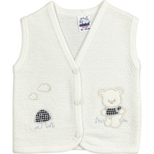 Miniel Unisex Bebek Mantarlı Ayıcık Nakışlı Organik Pamuklu 3-6-9 Ay 2li Kapitone Bebek Yelek