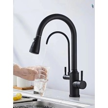 OEM Mutfak Evye Bataryası Dual Flow Su Arıtma Çıkışlı Spiralli Fiskiyeli 7 Yıl Garantili Ithal Mat Siyah