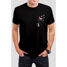 Astronot Baskılı Siyah Unisex Tişört C562