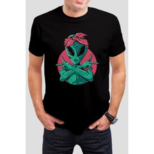 Uzaylı Baskılı Siyah Unisex Tişört C584