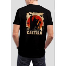 Catzilla Baskılı Siyah Unisex Tişört C599