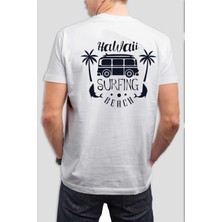 T-35 Hawaii Surfing Baskılı Beyaz Unisex Tişört C601