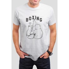 Boxing Baskılı Beyaz Unisex Tişört C565