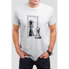 Şah ve Piyon Satranç Baskılı Beyaz Unisex Tişört C593