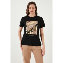 Fashion Friends Pamuklu Bisiklet Yaka T Shirt Kadın T Shirt 24Y0698K1