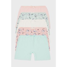 Lela Desenli Streç Pamuklu 5'li Paket Boxer Kız Çocuk Boxer 6651009KEDI