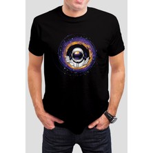 T-35 Portal Astronot Baskılıu Siyah Unisex Tişört C582