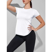 Ghassy Co. Kadın Dry Fit Running Yoga Hızlı Kuruma Nem Emici Yanları Fileli Hava Alabilen Spor T-Shirt