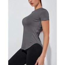 Ghassy Co. Kadın Dry Fit Running Yoga Hızlı Kuruma Nem Emici Yanları Fileli Hava Alabilen Spor T-Shirt