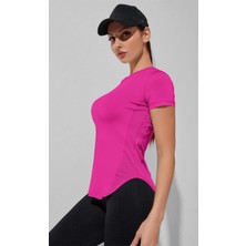 Ghassy Co. Kadın Dry Fit Running Yoga Hızlı Kuruma Nem Emici Yanları Fileli Hava Alabilen Spor T-Shirt