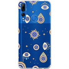 Printify Huawei Y9 Prime 2019 ile Uyumlu 1mm Slim Fit Nazar Boncuğu 5 Baskılı Şeffaf Silikon Kılıf