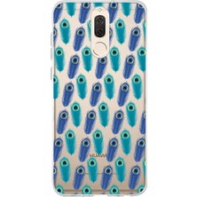 Printify Huawei Mate 10 Lite ile Uyumlu 1mm Slim Fit Nazar Boncuğu 4 Baskılı Şeffaf Silikon Kılıf