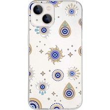Printify Apple  iPhone 13 ile Uyumlu 1mm Slim Fit Nazar Boncuğu 5 Baskılı Şeffaf Silikon Kılıf