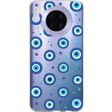 Printify Huawei Mate 30 ile Uyumlu 1mm Slim Fit Nazar Boncuğu 1 Baskılı Şeffaf Silikon Kılıf