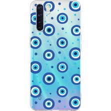 Printify Oppo A91  ile Uyumlu 1mm Slim Fit Nazar Boncuğu 1 Baskılı Şeffaf Silikon Kılıf
