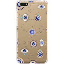 Printify Huawei Honor 7s ile Uyumlu 1mm Slim Fit Nazar Boncuğu 5 Baskılı Şeffaf Silikon Kılıf