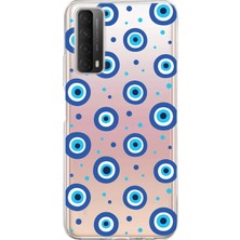 Printify Huawei P Smart 2021 ile Uyumlu 1mm Slim Fit Nazar Boncuğu 1 Baskılı Şeffaf Silikon Kılıf