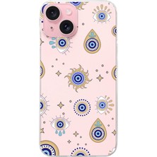 Printify Apple  iPhone 15 ile Uyumlu 1mm Slim Fit Nazar Boncuğu 5 Baskılı Şeffaf Silikon Kılıf
