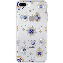 Printify Apple  iPhone 7 Plus ile Uyumlu 1mm Slim Fit Nazar Boncuğu 5 Baskılı Şeffaf Silikon Kılıf