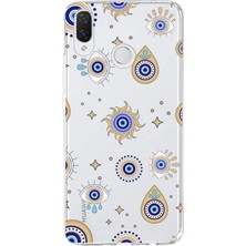 Printify Huawei P Smart Plus ile Uyumlu 1mm Slim Fit Nazar Boncuğu 5 Baskılı Şeffaf Silikon Kılıf