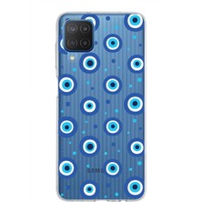 Printify Samsung Galaxy M12 ile Uyumlu 1mm Slim Fit Nazar Boncuğu 1 Baskılı Şeffaf Silikon Kılıf