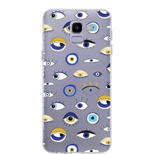 Printify Samsung Galaxy J6 2018 ile Uyumlu 1mm Slim Fit Nazar Boncuğu 2 Baskılı Şeffaf Silikon Kılıf
