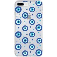 Printify Apple  iPhone 8 Plus ile Uyumlu 1mm Slim Fit Nazar Boncuğu 1 Baskılı Şeffaf Silikon Kılıf
