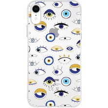 Printify Apple  iPhone Xr ile Uyumlu 1mm Slim Fit Nazar Boncuğu 2 Baskılı Şeffaf Silikon Kılıf