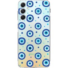 Printify Samsung Galaxy A34 ile Uyumlu 1mm Slim Fit Nazar Boncuğu 1 Baskılı Şeffaf Silikon Kılıf