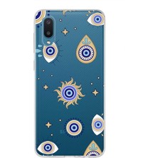 Printify Samsung Galaxy A02 ile Uyumlu 1mm Slim Fit Nazar Boncuğu 5 Baskılı Şeffaf Silikon Kılıf