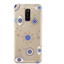 Printify Samsung Galaxy A6 Plus 2018 ile Uyumlu 1mm Slim Fit Nazar Boncuğu 5 Baskılı Şeffaf Silikon Kılıf