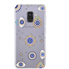 Printify Samsung Galaxy A8 2018 ile Uyumlu 1mm Slim Fit Nazar Boncuğu 5 Baskılı Şeffaf Silikon Kılıf