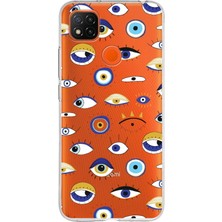 Printify Xiaomi Redmi 9c ile Uyumlu 1mm Slim Fit Nazar Boncuğu 2 Baskılı Şeffaf Silikon Kılıf
