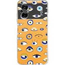 Printify Xiaomi Poco M5 ile Uyumlu 1mm Slim Fit Nazar Boncuğu 2 Baskılı Şeffaf Silikon Kılıf