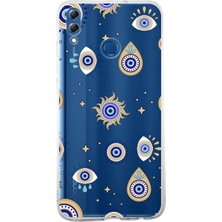 Printify Huawei Honor 8x ile Uyumlu 1mm Slim Fit Nazar Boncuğu 5 Baskılı Şeffaf Silikon Kılıf