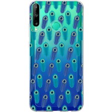Printify Huawei P40 Lite E ile Uyumlu 1mm Slim Fit Nazar Boncuğu 4 Baskılı Şeffaf Silikon Kılıf