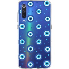 Printify Xiaomi Mi 9 ile Uyumlu 1mm Slim Fit Nazar Boncuğu 1 Baskılı Şeffaf Silikon Kılıf