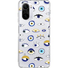 Printify Xiaomi Poco F3 ile Uyumlu 1mm Slim Fit Nazar Boncuğu 2 Baskılı Şeffaf Silikon Kılıf