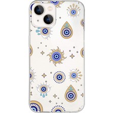 Printify Apple  iPhone 13 Mini ile Uyumlu 1mm Slim Fit Nazar Boncuğu 5 Baskılı Şeffaf Silikon Kılıf