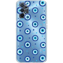 Printify Oppo A16  ile Uyumlu 1mm Slim Fit Nazar Boncuğu 1 Baskılı Şeffaf Silikon Kılıf