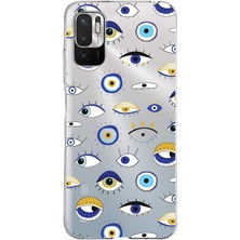 Printify Xiaomi Redmi Note 10 5g ile Uyumlu 1mm Slim Fit Nazar Boncuğu 2 Baskılı Şeffaf Silikon Kılıf