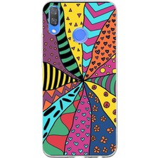 Printify Huawei Y9 2019 ile Uyumlu 1mm Slim Fit Retro Colors 4 Baskılı Şeffaf Silikon Kılıf