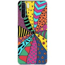 Printify Oppo A91  ile Uyumlu 1mm Slim Fit Retro Colors 4 Baskılı Şeffaf Silikon Kılıf
